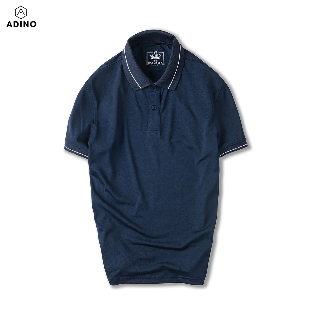Áo thun có cổ nam màu xanh đen phối viền ADINO vải polyester cotton không bai xù dáng công sở slimfit trẻ trung AP95