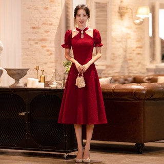 Đầm váy midi xoè cổ yếm 🌸gấm hoa nổi  45-65🌸 tayphồng Quảng Châu màu đỏ tết noel dự tiệc đám cưới đi biển bigsize rẻ đẹp