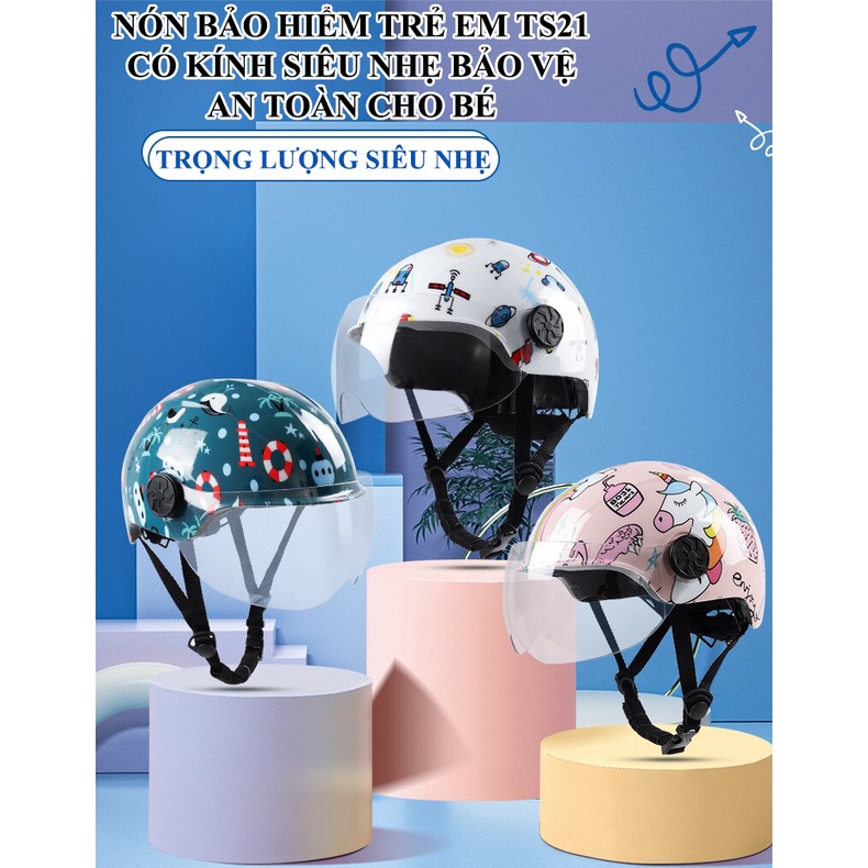 Nón bảo hiểm có kính siêu nhẹ bảo vệ đầu bé được an toàn trong các hoạt động vui chơi giải trí hoặc trong sinh hoạt hàng