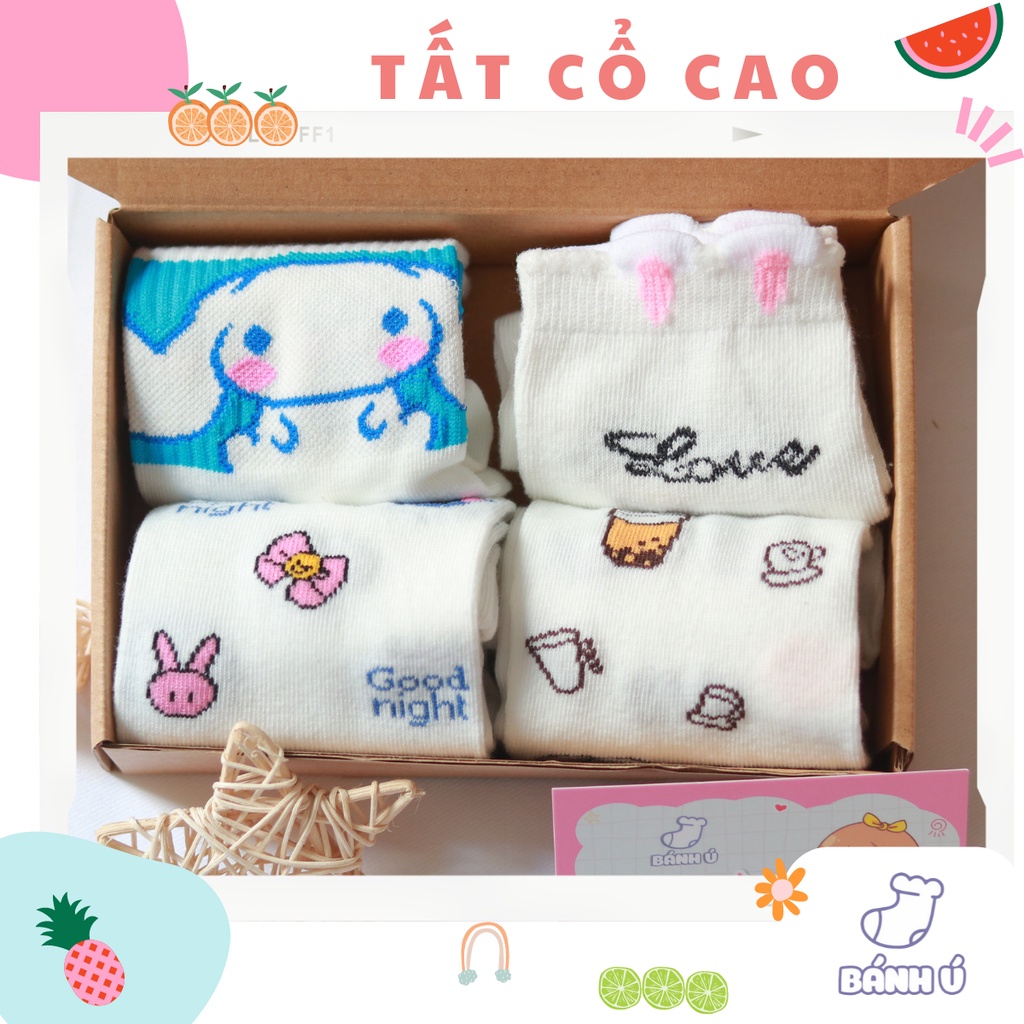 Set tất vớ nữ cổ ngắn, cổ cao nhiều họa tiết dễ thương CÓ HỘP QUÀ TẶNG sinh nhật , Combo tất vớ nữ Tiệm Vớ Bánh Ú