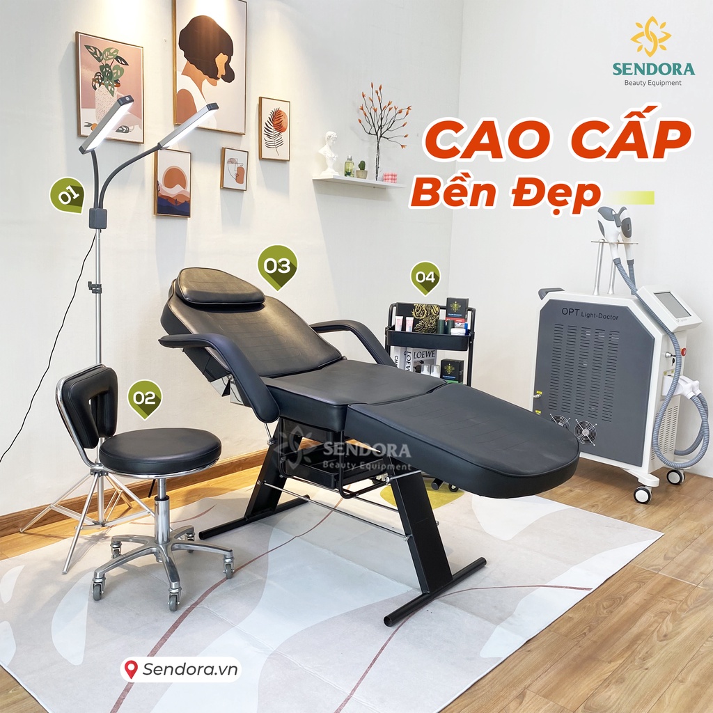 Giường phun xăm, spa, nối mi, Ghế tiêm Filler cao cấp – Màu đen HMBB-8850