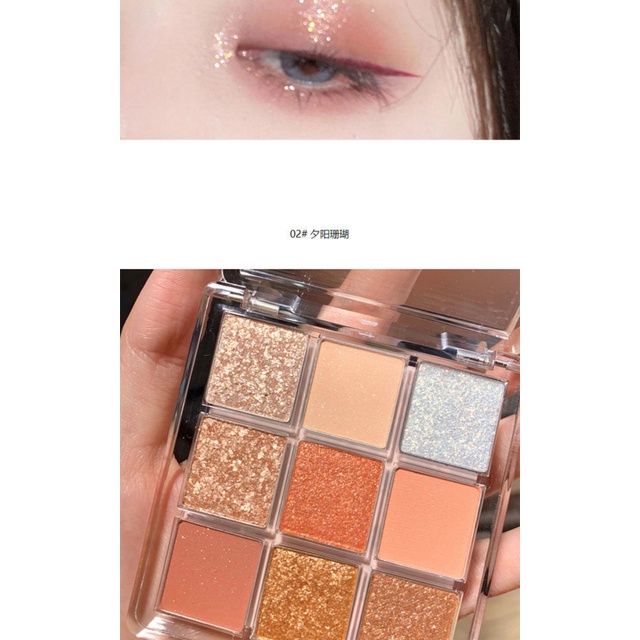 Bảng Phấn Mắt 9 Màu Sắc Tông Lì / Lấp Lánh Chống Thấm Nước