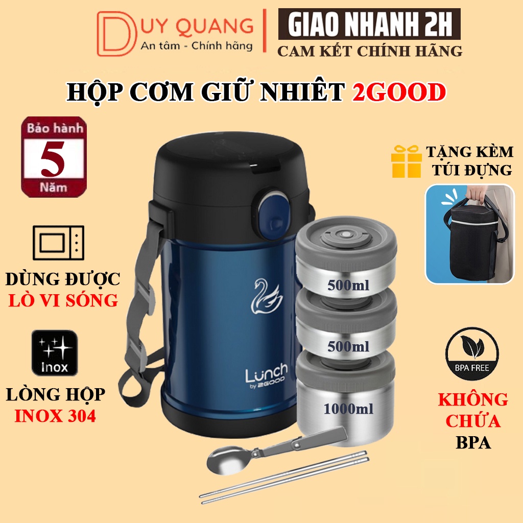 Hộp cơm giữ nhiệt 3 tầng 2GOOD HC-01, cà men đựng cơm, cặp lồng ủ nóng 12 tiếng
