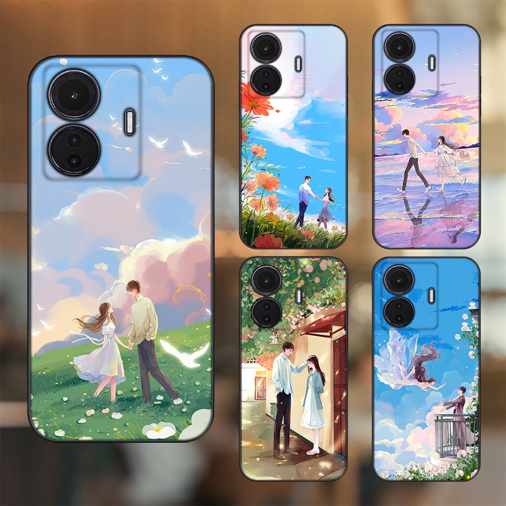 Ốp lưng Vivo T1 5G viền đen in hình Tình Yêu Couple Cặp Đôi Cute