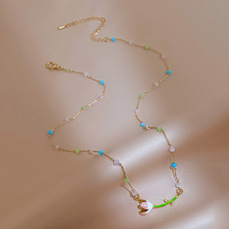 ✨✨Vòng cổ Hình Hoa Tulip Màu Hồng Ngọt Ngào Thời Trang Hàn Quốc Cho Nữ