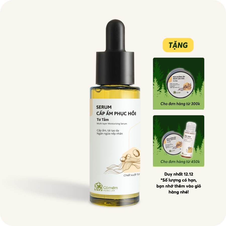 Serum Cấp Ẩm Phục Hồi Da Thu Nhỏ Lỗ Chân Lông Ngăn Ngừa Lão Hoá Da Tơ Tằm An Toàn Cho Bà Bầu Cỏ Mềm 30ml