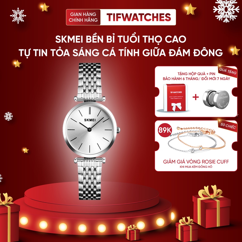 Đồng hồ nữ mặt nhỏ SKMEI JULIBEE bạc đồng hồ chính hãng phong cách Hàn Quốc sang trọng Watchesbytif size 26mm