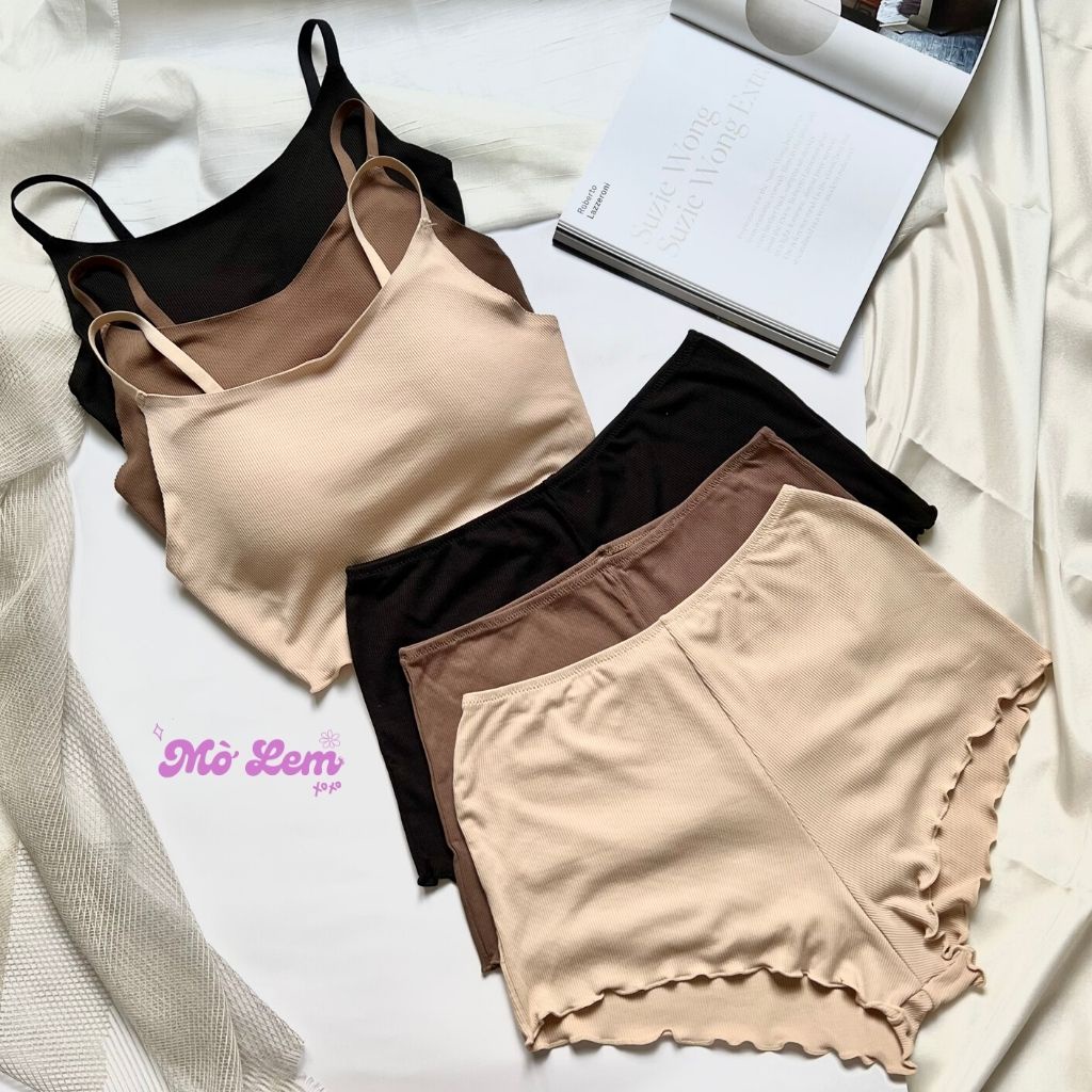 Bộ Đồ Ngủ Mặc Nhà 2 Dây Cao Cấp Gồm Bra Có Mút Ngực & Quần Đùi  Chất Siêu Mát Thoải Mái | Molembodycare