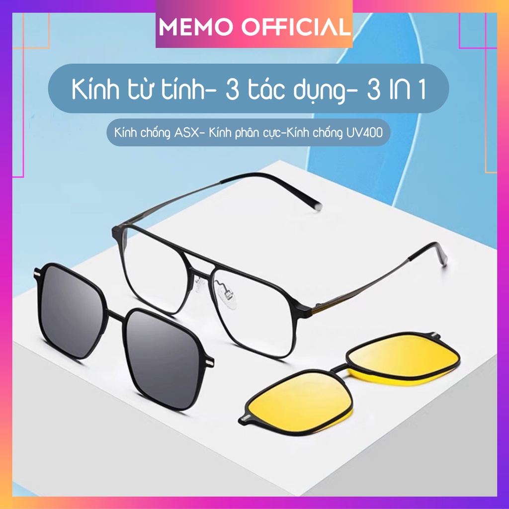Gọng kính cận râm thời trang 3in1, 2in1 MEMO thiết kế cá tính chống tia UV đa năng khi sử dụng DT038 uy