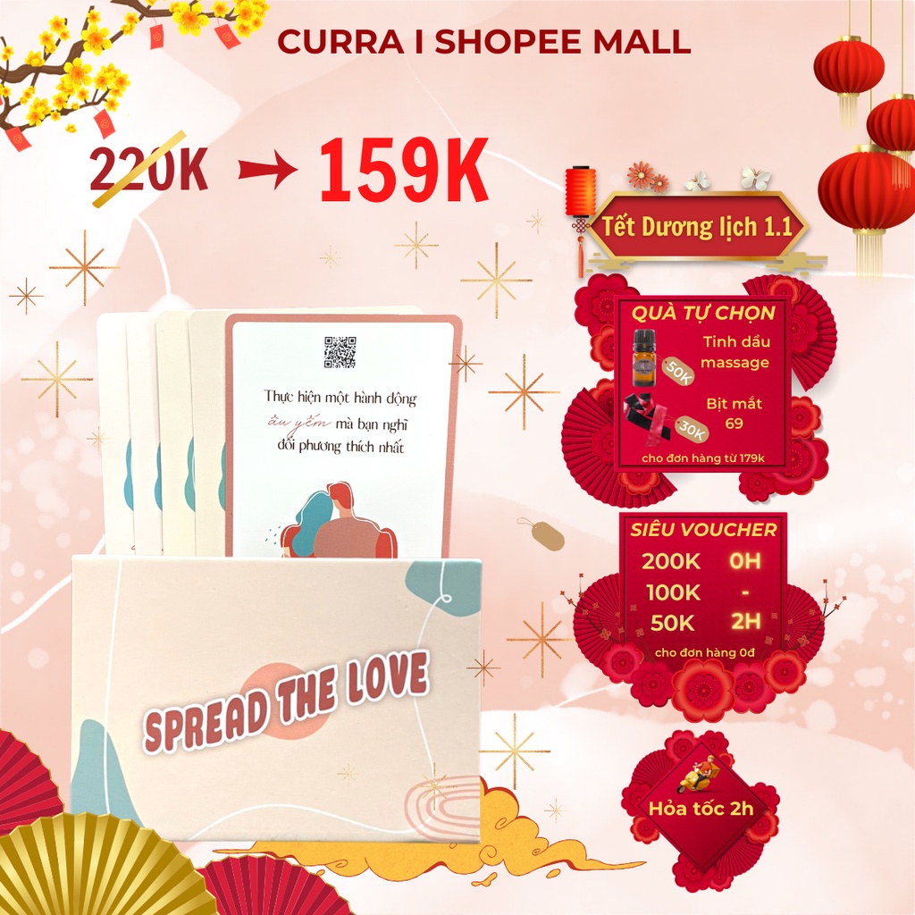 Bộ bài tình yêu Spread The Love bộ bài cho cặp đôi 50 lá thấu hiểu cảm xúc, hâm nóng tình cảm cặp đôi Curra