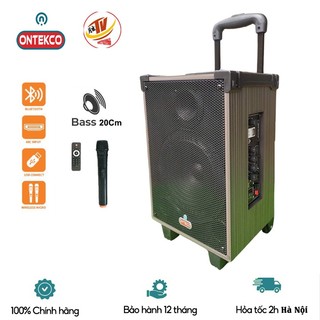 Trọn bộ Loa kéo di động Ontekco 8001 bass 20cm kết nối blutooth -kèm 1 mic không dây- Có bánh xe dễ dàng mang theo