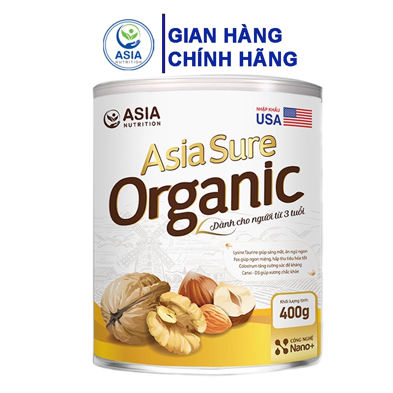 Sữa hạt Asia Sure Organic 400g thương hiệu ASIA NUTRITION tác dụng phục hồi sức khỏe tăng sức đề kháng