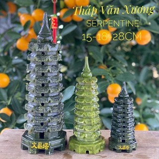 Tháp văn xương đá xanh ngọc serpetine 15cm 18cm 28cm