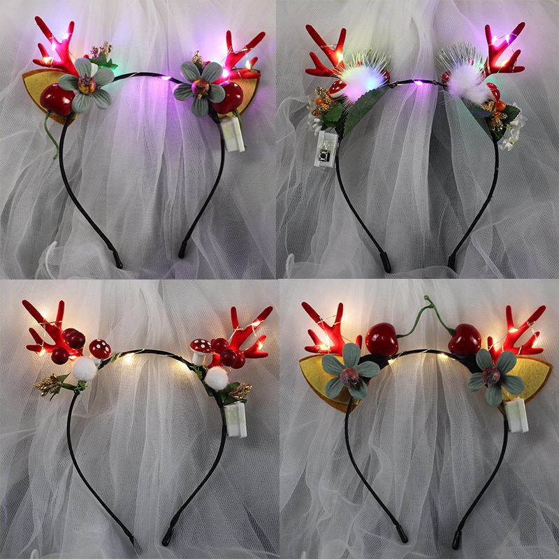 Băng Đô Cài Tóc Hình Sừng Tuần Lộc Giáng Sinh Có Đèn LED Dễ Thương Cho Nữ