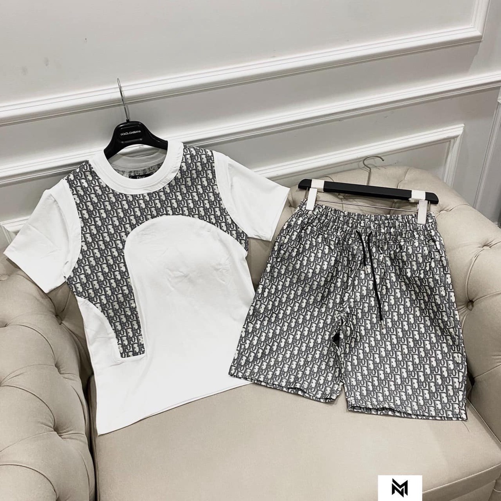 Bộ Phông Hè Cổ Tròn DIRO 2 Màu Phối Hoạt Tiết Thân Cá Tính, Cotton 100% Thoáng Khí Co Dãn