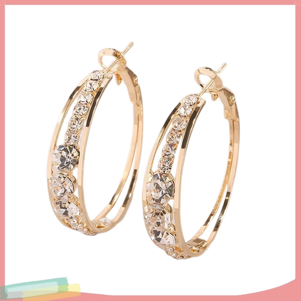 Đôi khuyên tai vòng tròn đính kim cương giả thời trang cho nữ