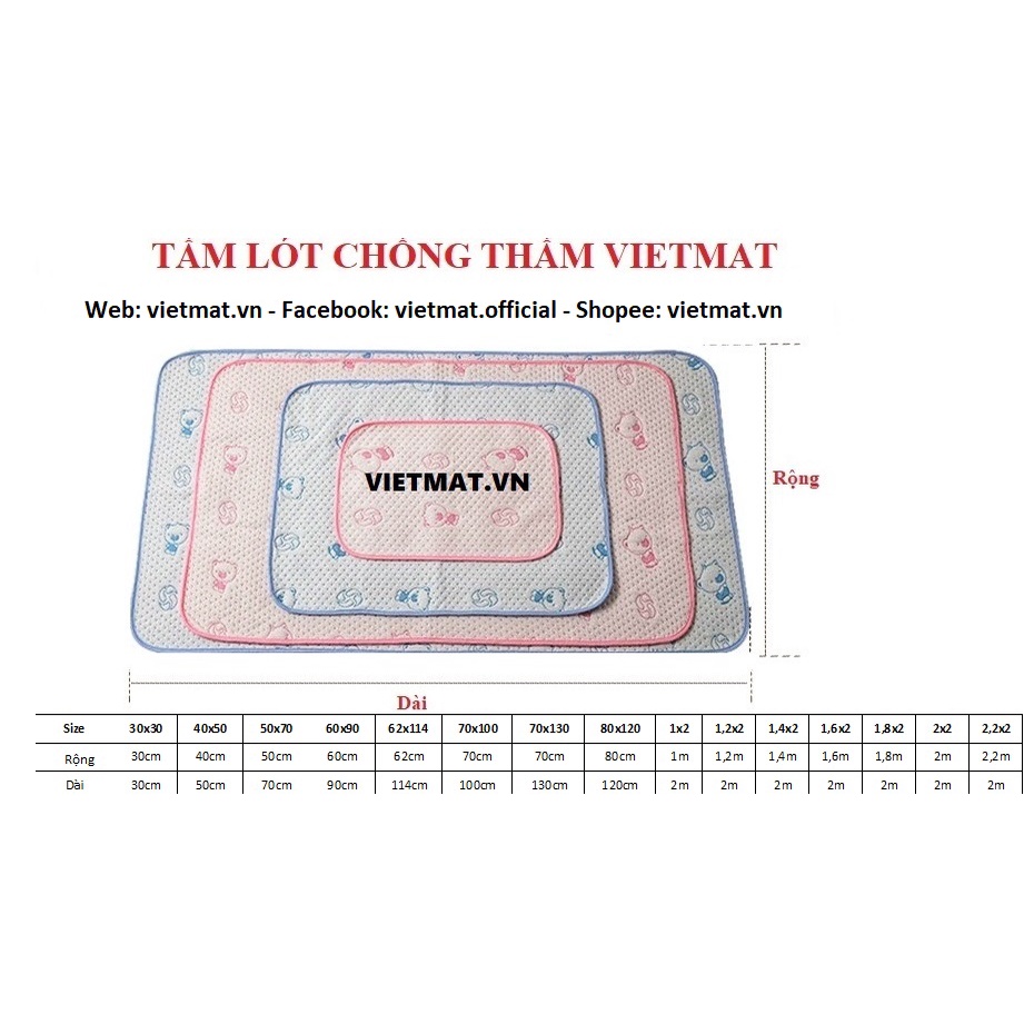 6 tấm 30x30cm miếng lót chống thấm cho bé Vietmat lót mông mềm mịn chống thấm tuyệt đối, giặt máy, dùng máy sấy lâu bền