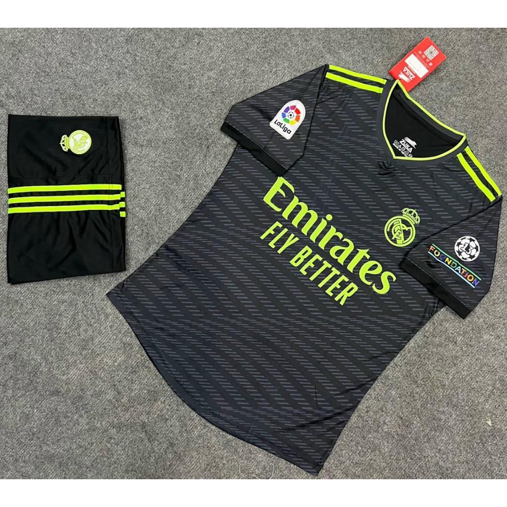 Bộ quần Áo Đá Bóng Real Madrid đen xanh chuối chất thun lạnh thái