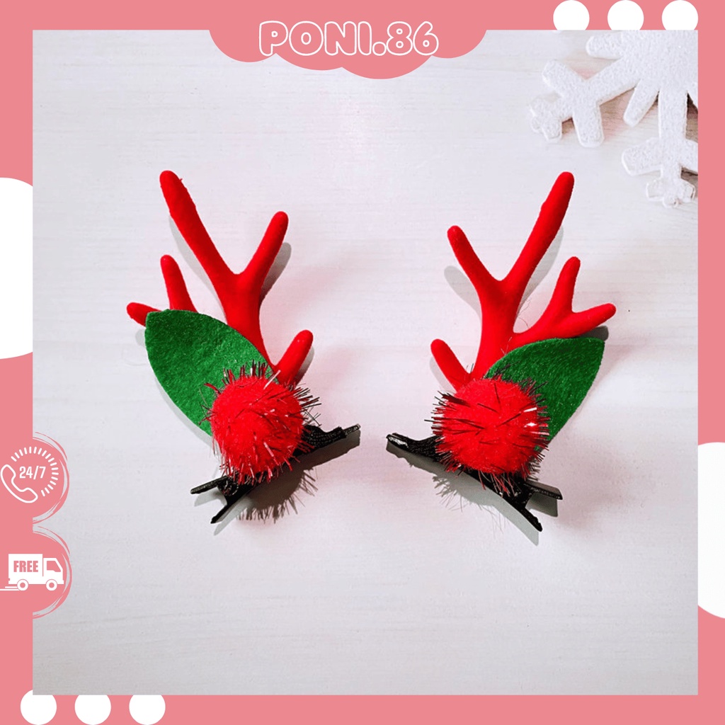 Set 2 chiếc kẹp tóc hình Sừng Tuần Lộc hottrend giáng sinh 2022