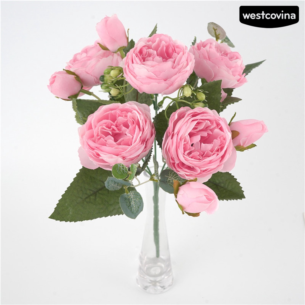 [WEST]⚘Bó Hoa Mẫu Đơn Giả Bằng Lụa Trang Trí Nội Thất