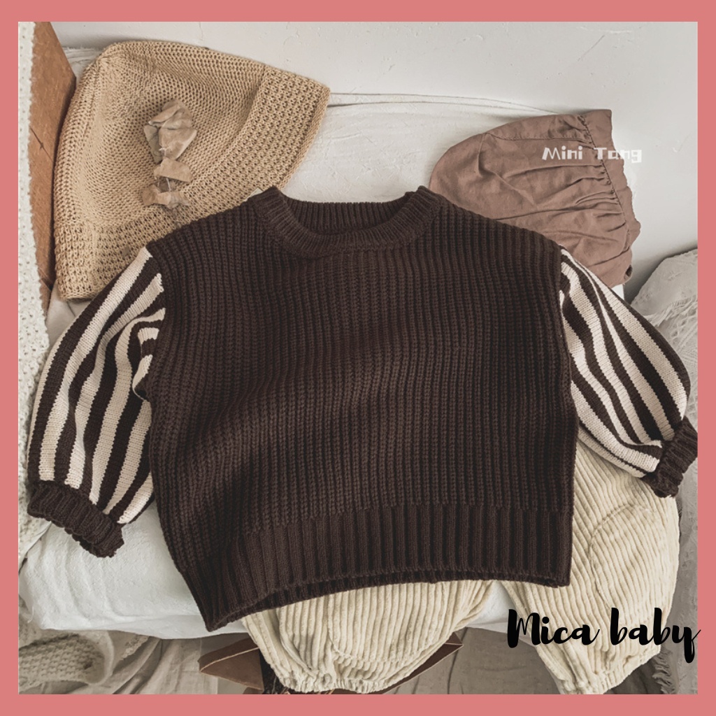 Áo len cho bé kiểu dáng cổ tròn tay sọc dọc phong cách Hàn Quốc cá tính cho bé QA67 Mica baby