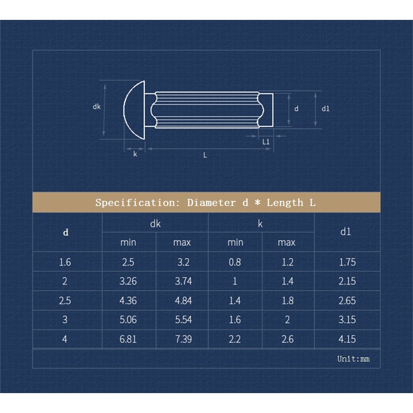 Đinh Tán Đầu Tròn Bằng Đồng / Nhôm M2 M2.5 M3 GB827 Chuyên Dụng Cho Ghi Tên Đĩa