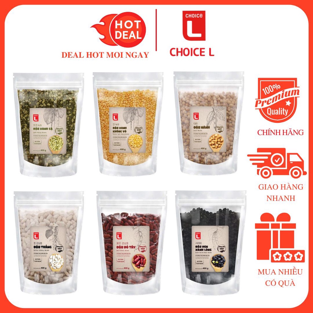 Đậu Đen/Xanh/Nành/Đỏ/Trắng/Ván/Trắng CHOICE L Đủ Loại Gói 400G