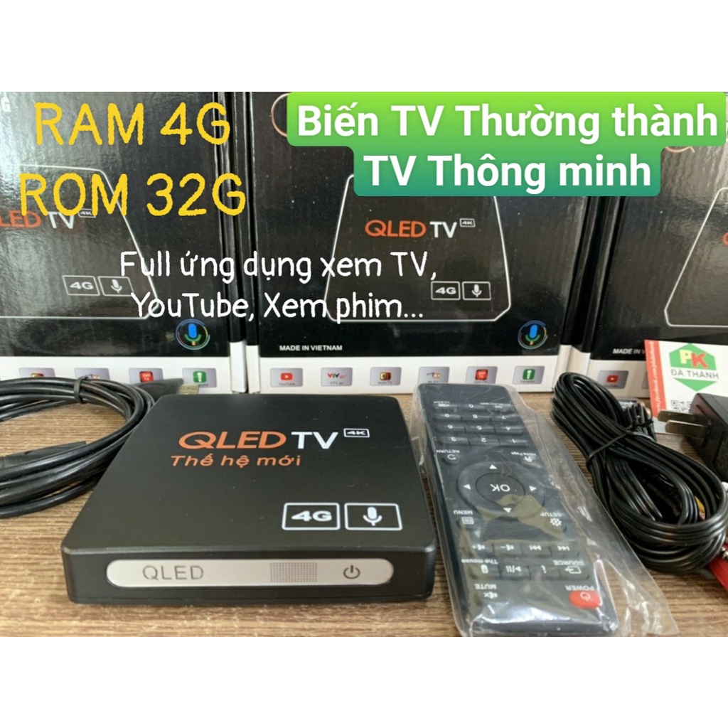 Android TV Box QLED TV RAM 4G có Bluetooth, Biến TV thường thành TV thông minh, Full ứng dụng xem TV, Youtube...