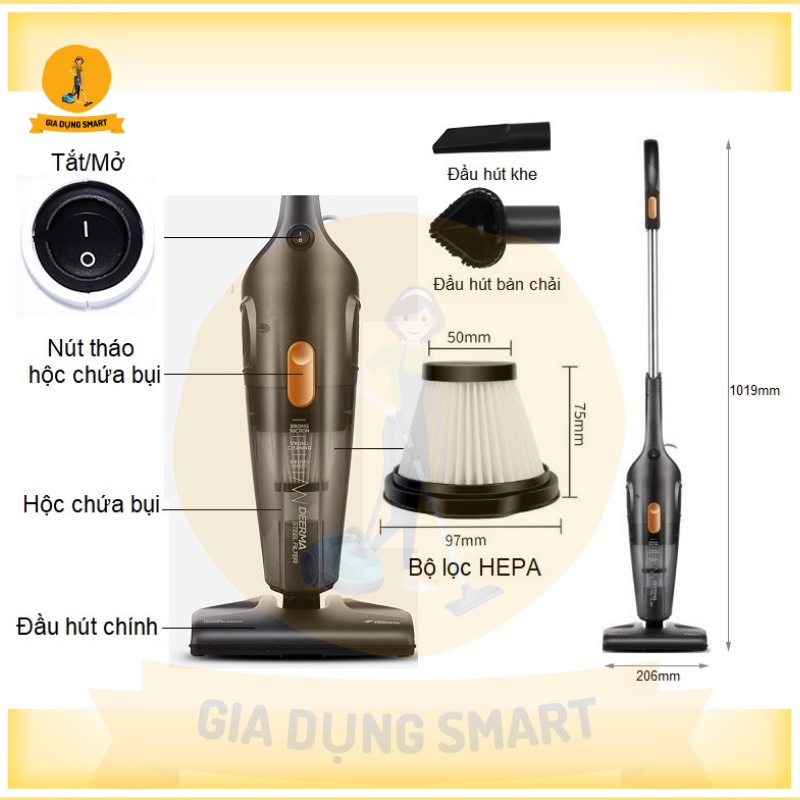 Máy Hút Bụi Cầm Tay Deerma DX115C Máy Hút Bụi Giường Hút Bụi Ô Tô Đa Năng Với 3 Đầu Hút Bảo Hành 18 Tháng