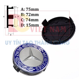 Logo chụp mâm, ốp lazang bánh xe ô tô Mercedes Benz cao cấp đường kính 75mm