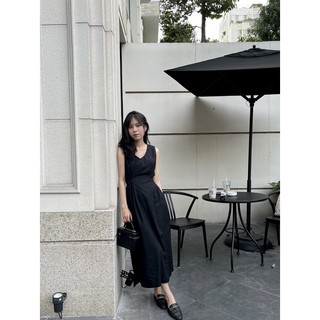 Đầm linen midi cột eo