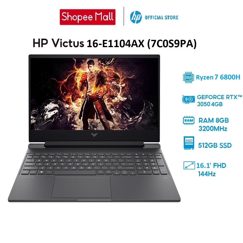 Laptop HP Victus 16-e1104AX 7C0S9PA Ryzen 7 6800H | 8GB RAM|512GB SSD|RTX 3050|Win 11