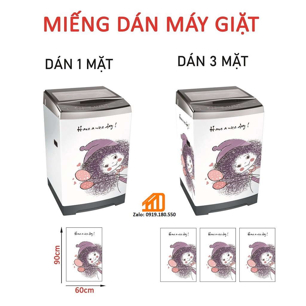 Decal dán máy giặt TÓC XOĂN (TRẮNG) - KT (60x90) cm