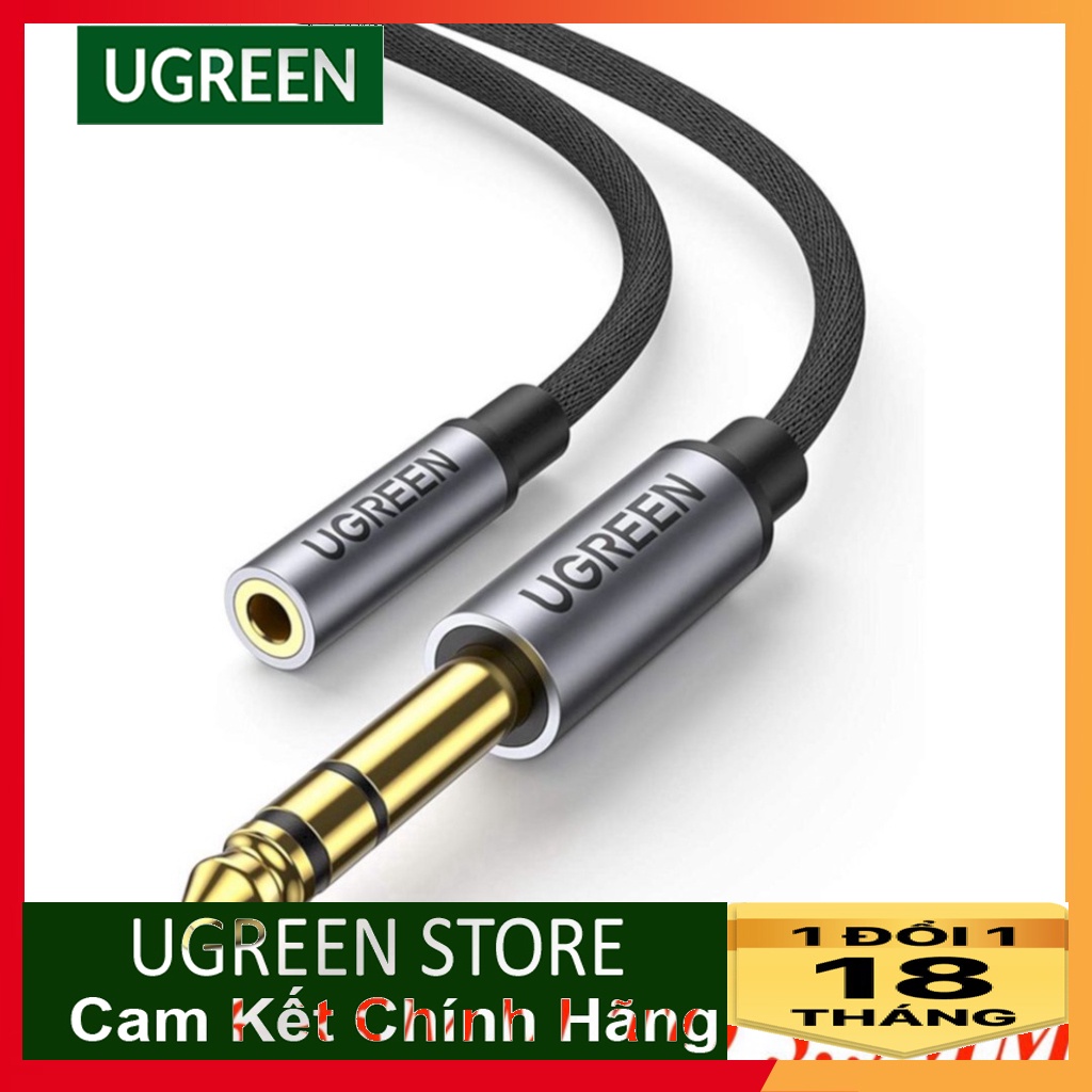 Cáp chuyển 3.5mm âm sang 6.35mm dương Stereo Audio dài 0.3M Màu Đen Ugreen 20498 AV184 Hàng chính Hãng