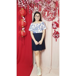 Bigsize công sở - Áo Cổ Vuông - Xanh Hoa