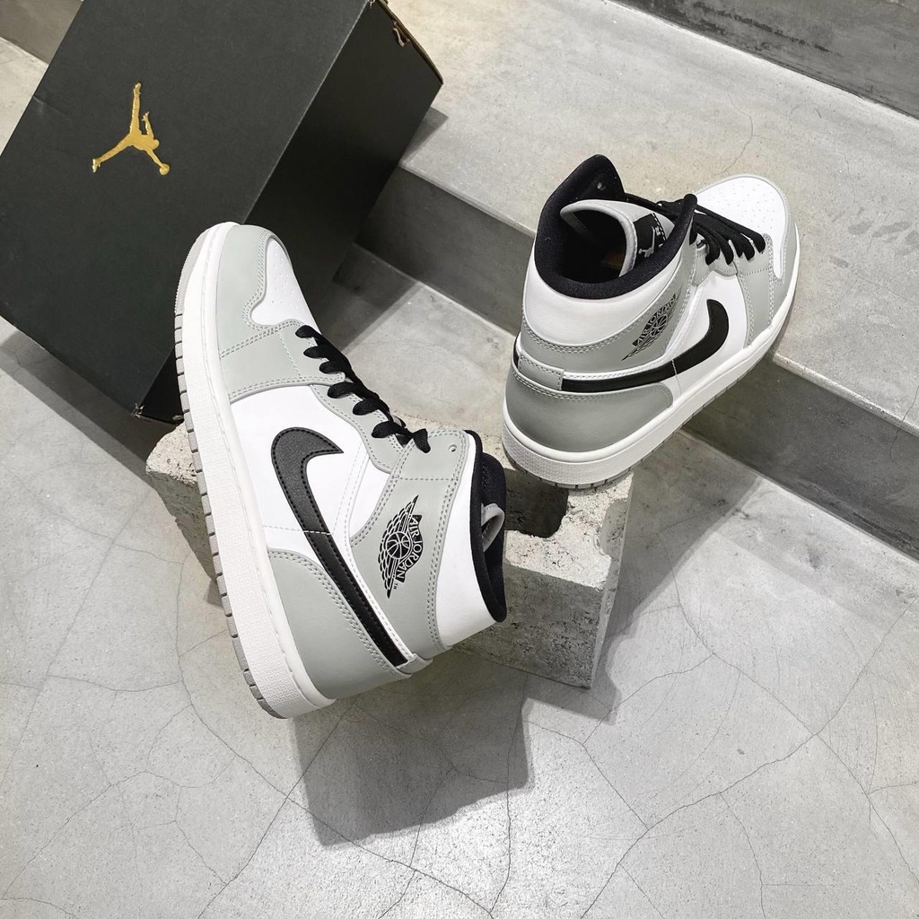 Giày Nike Jordan 1 Mid Smoke Grey Chính Hãng 🔴SIMPLE SNEAKER🔴 Giày Air Jordan Cổ Cao Màu Xám