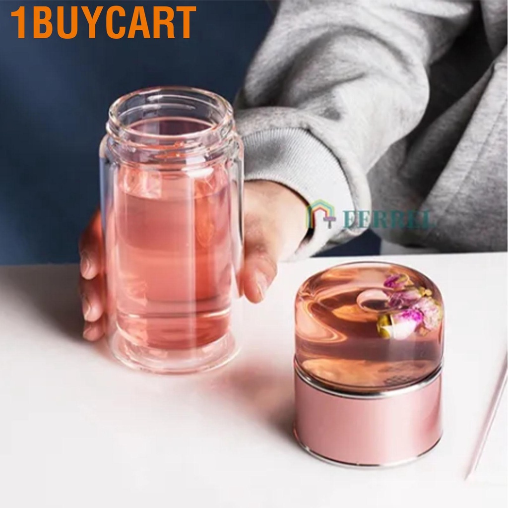1buycart 280ml Tea Water Separation Cup Double Layer Insulation Transparent Infuser Bottle for Daily
