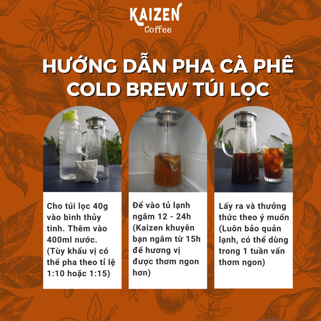 Gói dùng thử Cà phê Cold Brew túi lọc tiện lợi 40g/túi Arabica nguyên chất - Kaizen Coffee