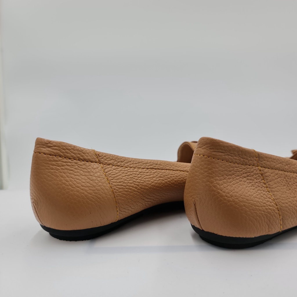 Giày búp bê nữ mũi tròn da bò thật Lunashoes BX07 giầy đế bệt có nơ cao cấp dễ đi kiểu Hàn quốc nhiều màu