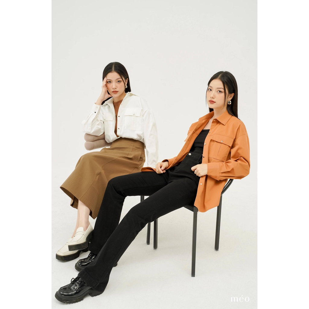 Áo sơ mi nữ Méo shop dài tay phối túi hộp phong cách công sở Demy