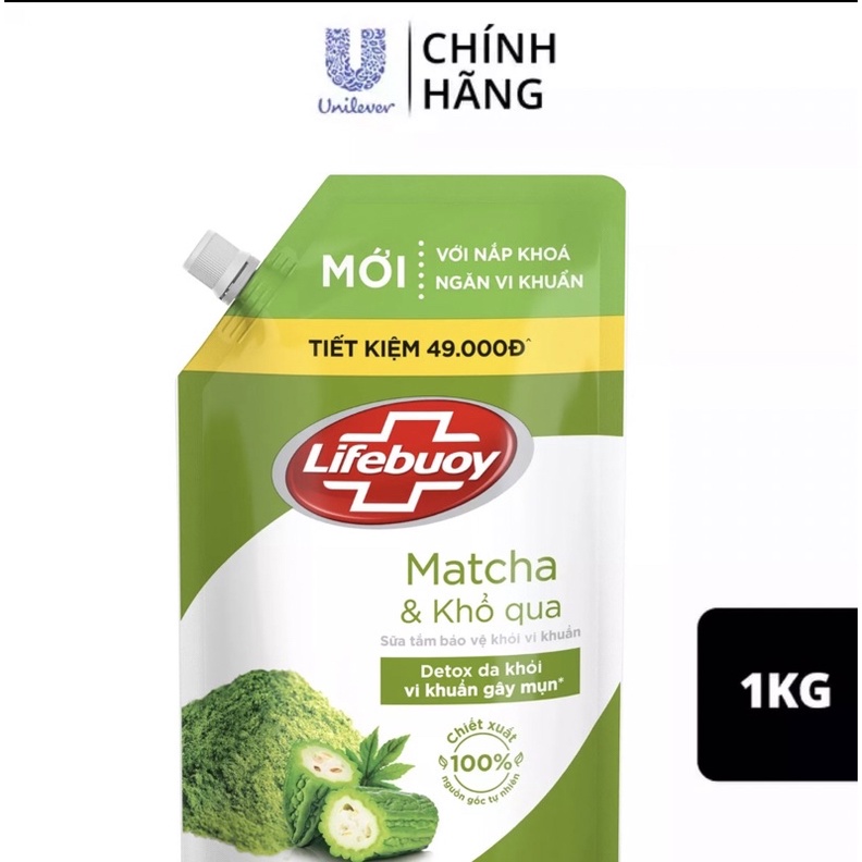 Sữa tắm Lifebuoy Detox Matcha khổ qua 200g,800g và 1 Lít