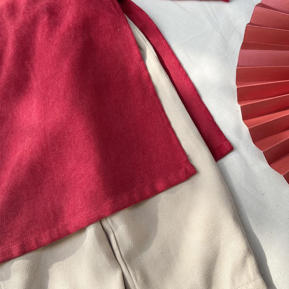 Áo dài Trung Thu bé trai xanh đỏ kèm quần baggy vải nhung mềm mại truyền thống MamLa