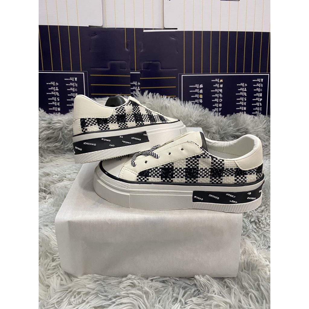 Giày thể thao nữ Vans ⚡ CỰC HOT ⚡ Giày sneaker sọc caro thêu thời trang, phong cách Ulzzang 2 màu đen-xanh hotrend mới