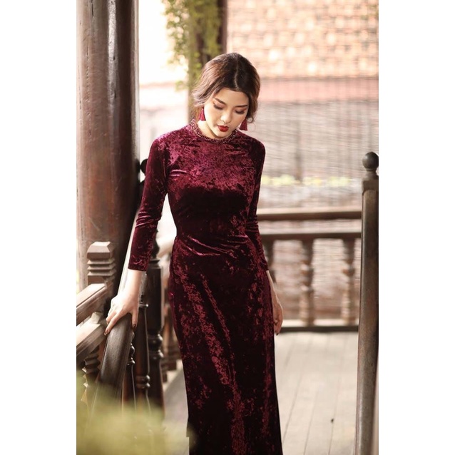 Áo Dài Nhung Nhám_ Áo Dài Cà Ri