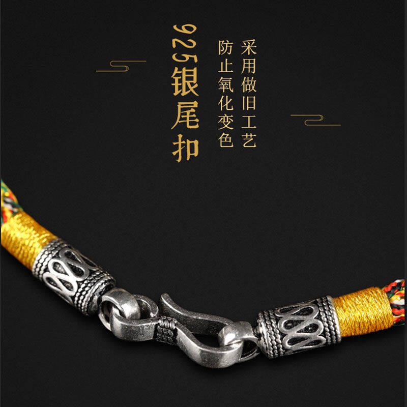 Vòng Tay Dây Bện Màu Bạc s999 Mặt Kim Cương Khắc Chữ Handmade RL-2023