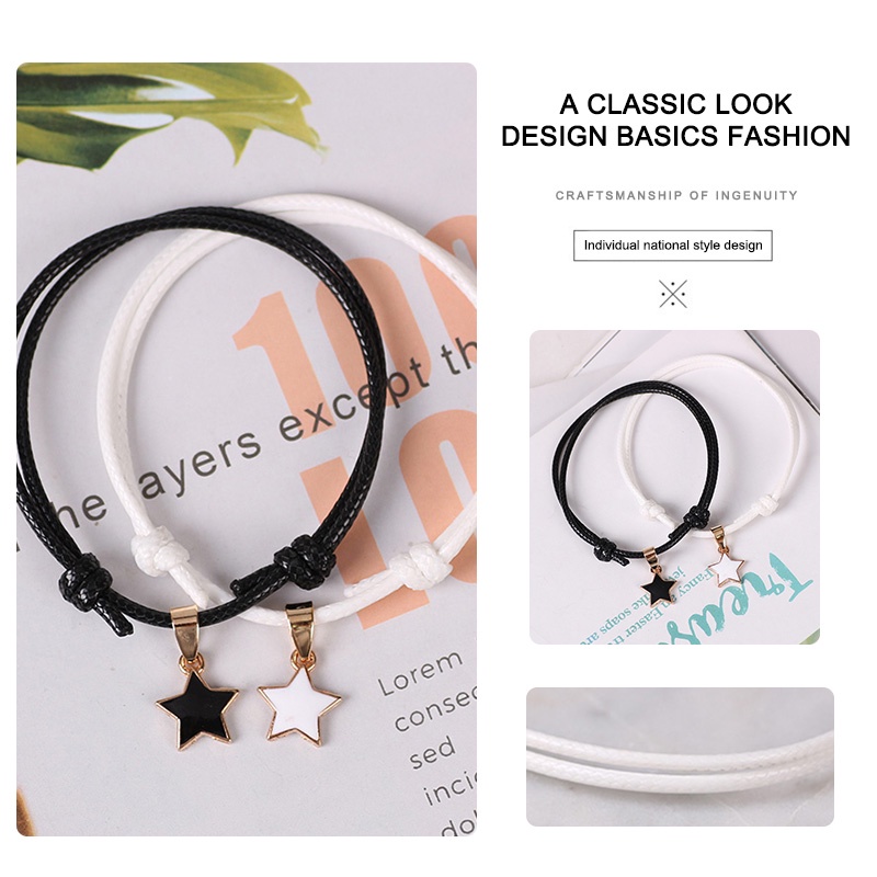 Vòng Tay Da Hai Lớp Gắn Ngôi Sao Năm Cánh Có Thể Điều Chỉnh Unisex