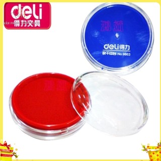Khay mực dấu tròn DELI - 9863, 84x84x25  hộp mực dấu, lăn tay, điểm chỉ, đóng con dấu màu đỏ