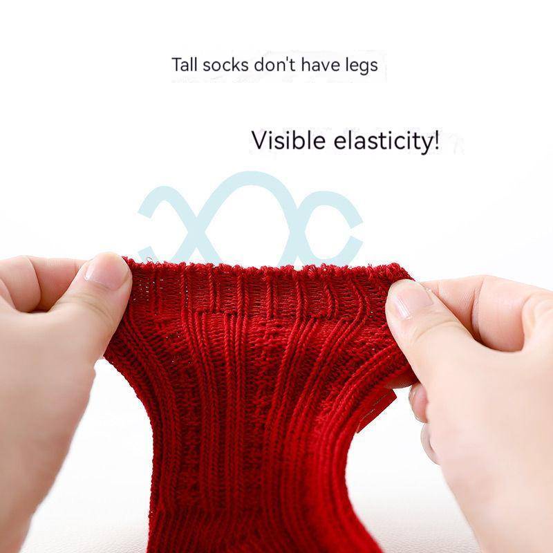 Vớ Cotton Cổ Cao Màu Đỏ Đính Nơ Thời Trang Giáng Sinh Năm Mới Cho Bé Gái Sơ Sinh