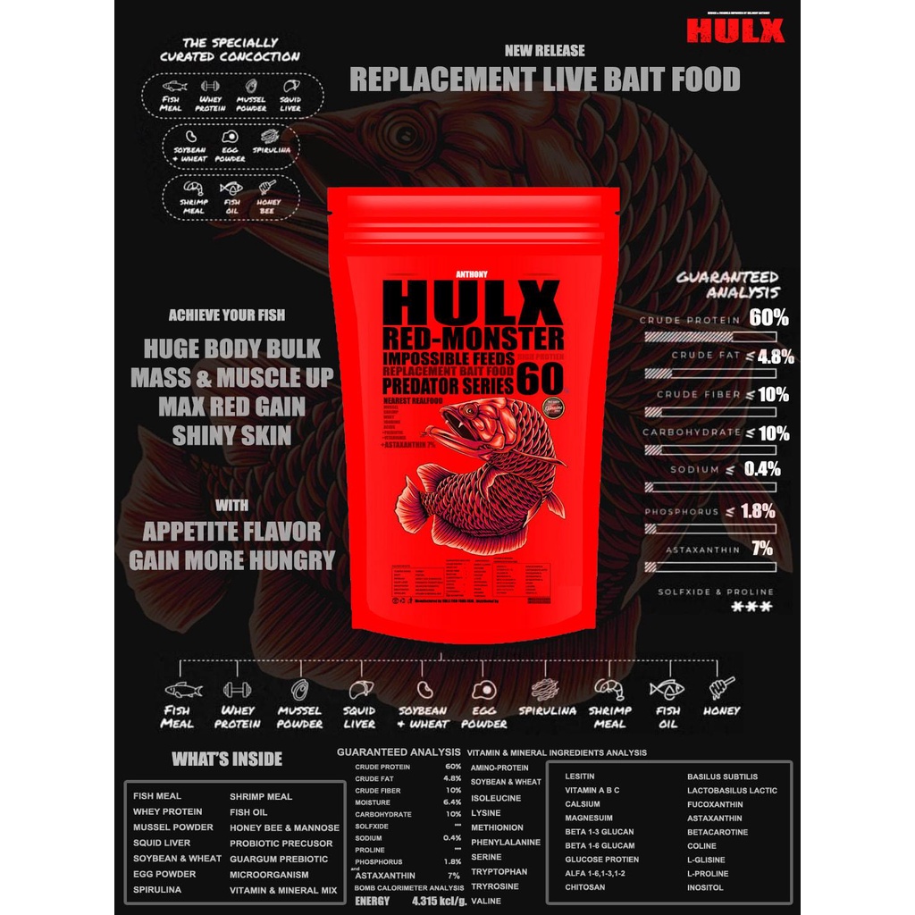 CÁM CÁ RỒNG HULX RED MONSTER SIÊU CAO CẤP HULX SIÊU ĐẠM SIÊU TĂNG TRƯỞNG