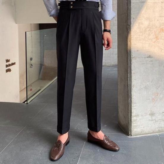 Quần âu nam cạp cao Sidetab 2 khuy khóa đai bên hông baggy suông , quần âu nam hàn quốc lưng cao công sở SHINGHAI QCC